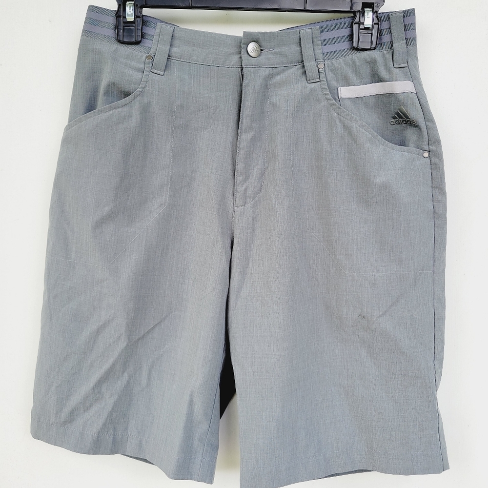 Adidas Striped Spell Out Stretch Chambray Golf Shorts Gray Size 30 *Read*